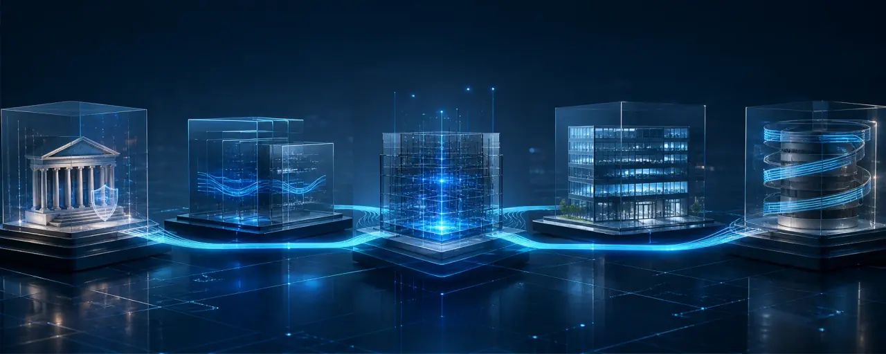 Conceptual visualization of connected banking technology domains